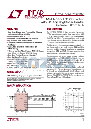 LTC3210EUD-2-TRPBF datasheet - MAIN/CAM LED Controllers with 32-Step Brightness Control in 3mm  3mm QFN