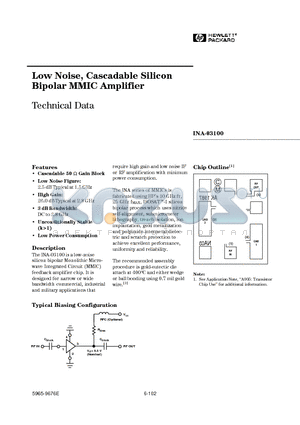 INA-03100 datasheet - Low Noise, Cascadable Silicon Bipolar MMIC Amplifier