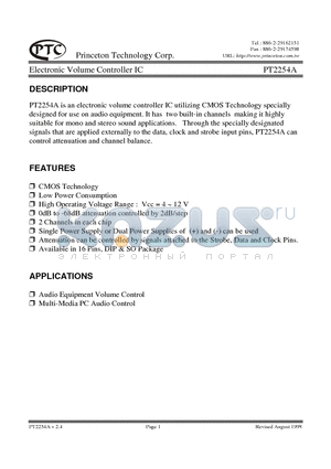 PT2254A datasheet - Electronic Volume Controller IC