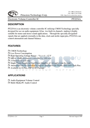PT2254AD datasheet - Electronic Volume Controller IC