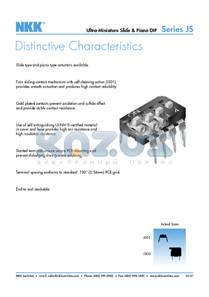 JS0104PP4-S datasheet - Ultra-Miniature Slide & Piano DIP