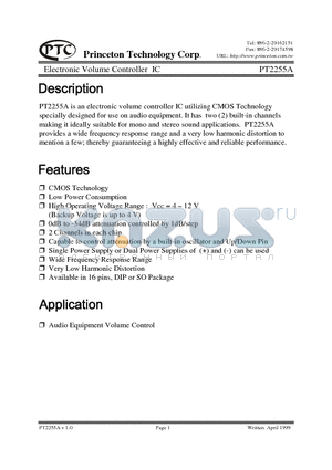 PT2255 datasheet - Electronic Volume Controller IC