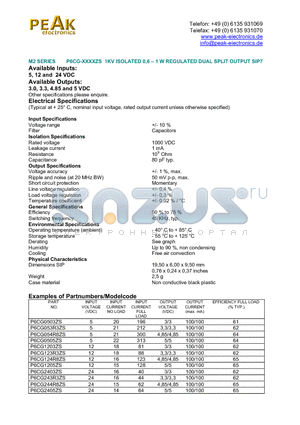 P6CG0503ZS datasheet - P6CG-XXXXZS 1KV ISOLATED 0,6 - 1 W REGULATED DUAL SPLIT OUTPUT SIP7