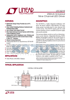 LTC3219EUD-PBF datasheet - 250mA Universal Nine Channel LED Driver