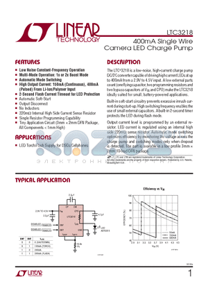 LTC3218EDDBTRPBF datasheet - 400mA Single Wire Camera LED Charge Pump