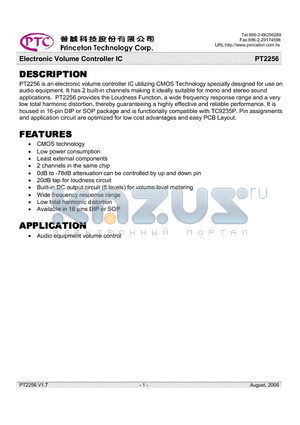 PT2256-S datasheet - Electronic Volume Controller IC