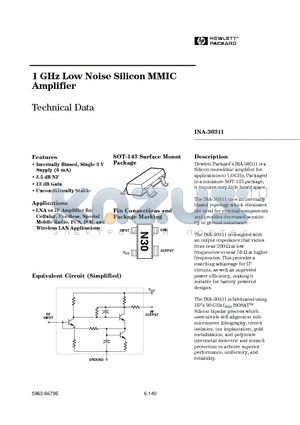 INA-30311-BLK datasheet - 1 GHz Low Noise Silicon MMIC Amplifier