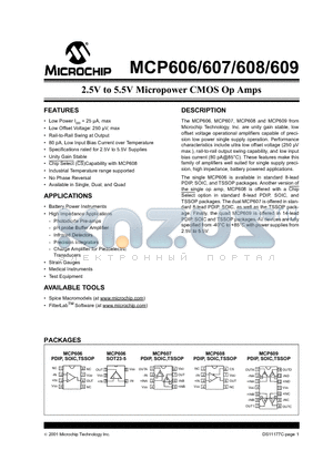 MCP606 datasheet - 2.5V TO 5.5V MICROPOWER CMOS OP AMPS