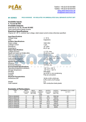 P6CUI-120505Z datasheet - 1KV ISOLATED 1W UNREGULATED DUAL SEPARATE OUTPUT SIP7