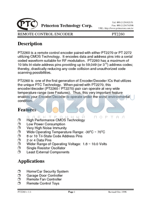 PT2260-R4 datasheet - REMOTE CONTROL ENCODER