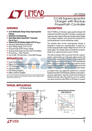 LTC3226 datasheet - 2-Cell Supercapacitor Charger with Backup PowerPath Controller