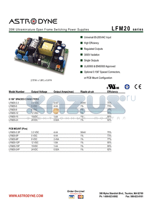 LFM20 datasheet - 20W Ultraminiature Open Frame Switching Power Supplies