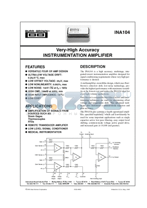 INA104CM datasheet - Very-High Accuracy INSTRUMENTATION AMPLIFIER