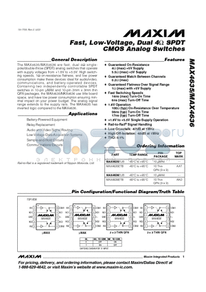 MAX4635 datasheet - Fast, Low-Voltage, Dual 4 SPDT CMOS Analog Switches