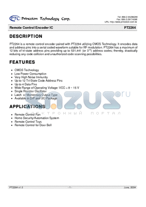 PT2264-S datasheet - Remote Control Encoder IC