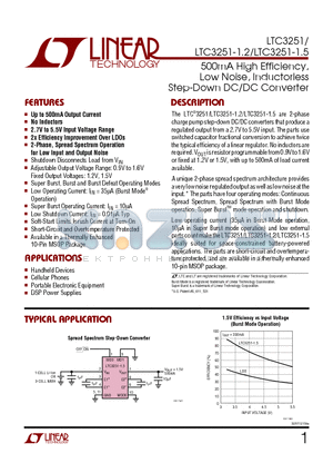 LTC3251EMSE datasheet - 500mA High Efficiency, Low Noise, Inductorless Step-Down DC/DC Converter