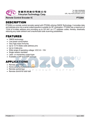 PT2264-18S datasheet - Remote Control Encoder IC