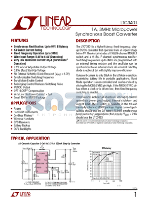 LTC3401 datasheet - 1A, 3MHz Micropower Synchronous Boost Converter