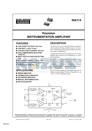 INA114AP datasheet - Precision INSTRUMENTATION AMPLIFIER