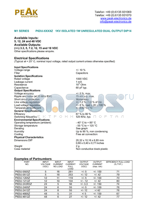 P6DU-243R3Z datasheet - 1KV ISOLATED 1W UNREGULATED DUAL OUTPUT DIP14