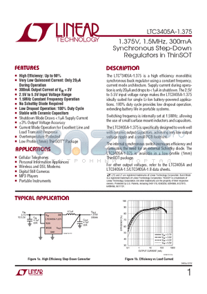 LTC3405AES6-1.375 datasheet - 1.375V, 1.5MHz, 300mA Synchronous Step-Down Regulators in ThinSOT