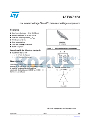 LFTVS7-1F3 datasheet - Low forward voltage TransiTM, transient voltage suppressor