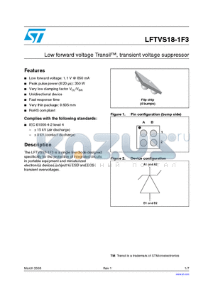 LFTVS18-1F3 datasheet - Low forward voltage TransiTM, transient voltage suppressor