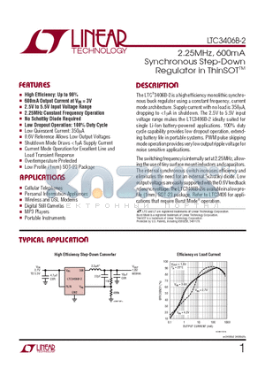 LTC3406B-2ES5 datasheet - 2.25MHz, 600mA Synchronous Step-Down Regulator in ThinSOT