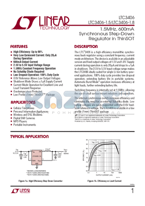 LTC3406ES5 datasheet - 1.5MHz, 600mA Synchronous Step-Down Regulator in ThinSOT