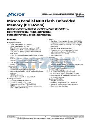 JS28F256P30TFA datasheet - Micron Parallel NOR Flash Embedded Memory (P30-65nm)