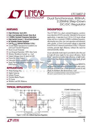 LTC3407-2 datasheet - Dual Synchronous, 800mA, 2.25MHz Step-Down DC/DC Regulator