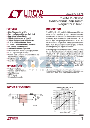 LTC3410-1.875 datasheet - 2.25MHz, 300mA Synchronous Step-Down Regulator in SC70