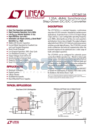 LTC3411AEMS-PBF datasheet - 1.25A, 4MHz, Synchronous Step-Down DC/DC Converter