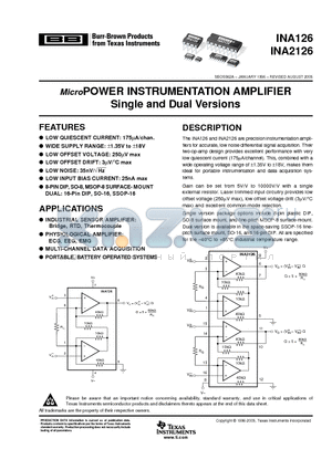 INA126EA datasheet - MicroPOWER INSTRUMENTATION AMPLIFIER Single and Dual Versions