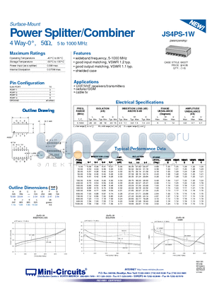 JS4PS-1W datasheet - Power Splitter/Combiner