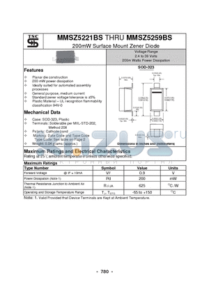 MMSZ5221BS datasheet - 200mW Surface Mount Zener Diode