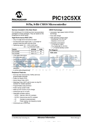 PIC12C508T datasheet - 8-Pin, 8-Bit CMOS Microcontroller