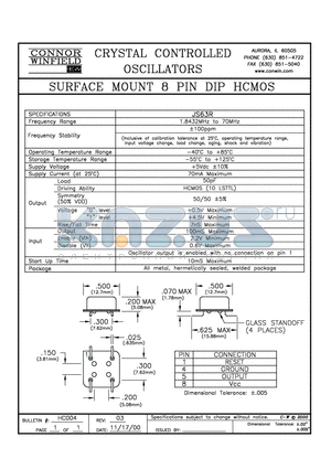 JS63R datasheet - SURFACE MOUNT 8 PIN DIP HCMOS