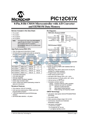 PIC12C672 datasheet - 8-Pin, 8-Bit CMOS Microcontroller with A/D Converter and EEPROM Data Memory