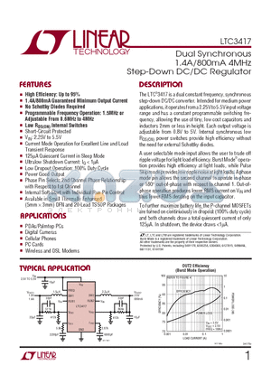 LTC3417 datasheet - Dual Synchronous 1.4A/800mA 4MHz Step-Down DC/DC Regulator