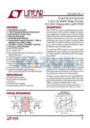 LTC3417A-1 datasheet - Dual Synchronous 1.5A/1A 4MHz Step-Down DC/DC Regulator with POR