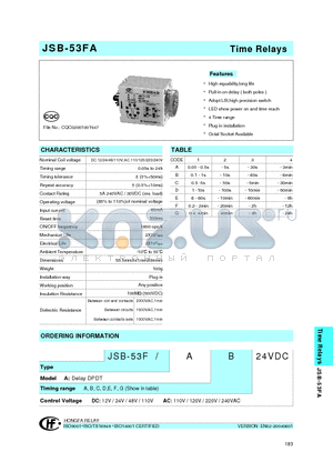 JSB-53FA datasheet - Time Relays