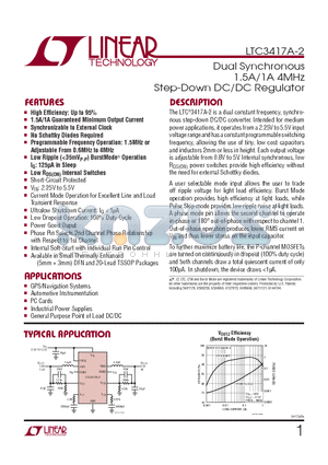 LTC3417AEDHC-2-TRPBF datasheet - Dual Synchronous 1.5A/1A 4MHz Step-Down DC/DC Regulator