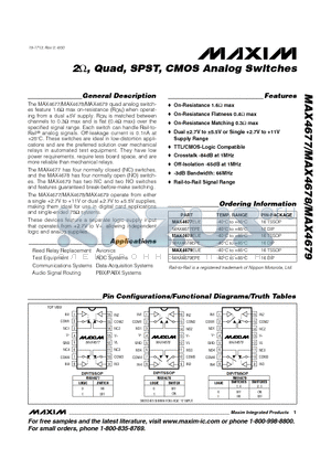 MAX4677EPE datasheet - 2, Quad, SPST, CMOS Analog Switches