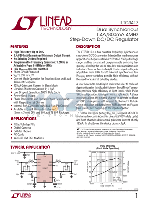 LTC3417EFE datasheet - Dual Synchronous 1.4A/800mA 4MHz Step-Down DC/DC Regulator