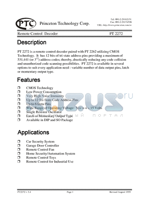 PT2272A-M2S datasheet - Remote Control Decoder