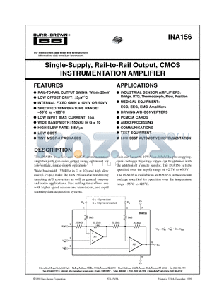 INA156E datasheet - Single-Supply, Rail-to-Rail Output, CMOS INSTRUMENTATION AMPLIFIER