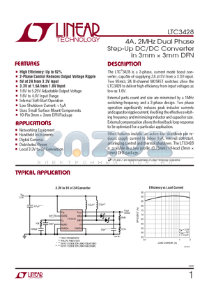 LTC3428 datasheet - 4A, 2MHz Dual Phase Step-Up DC/DC Converter in 3mm 3mm DFN