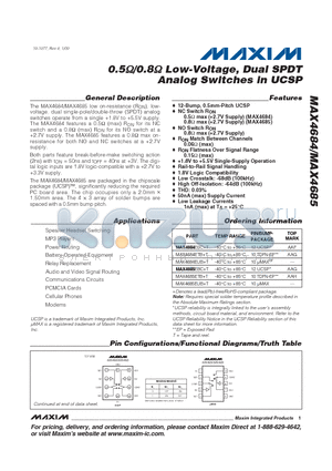 MAX4684_09 datasheet - 0.5Y/0.8Y Low-Voltage, Dual SPDT Analog Switches in UCSP