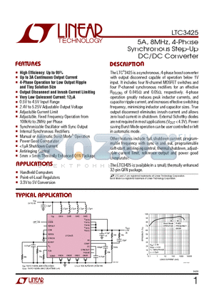 LTC3425 datasheet - 5A, 8MHz, 4-Phase Synchronous Step-Up DC/DC Converter